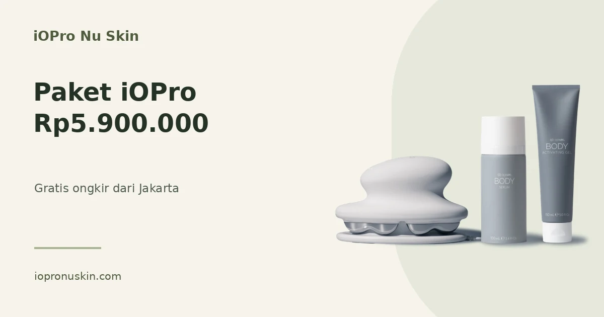 Paket iOPro Rp5.900.000 dengan perangkat WellSpa iO, serum, gel, dan gratis ongkir dari Jakarta